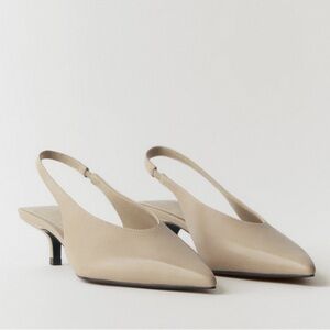 MNG Mango Nude Leather Kitten Heels Slingback Pump EURO 42 US 10 New